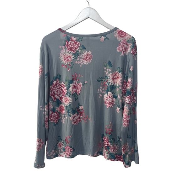 FLORA NIKROOZ WOMENS XLARGE JADE FLORAL PRINTED LONGSLEEVE PAJAMA TOP ONLY GREY - Picture 2 of 11